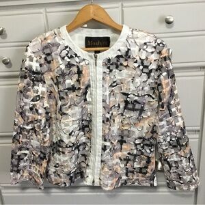 MOSHITA COUTURE Mesh Square Abstract Double Zip Top L